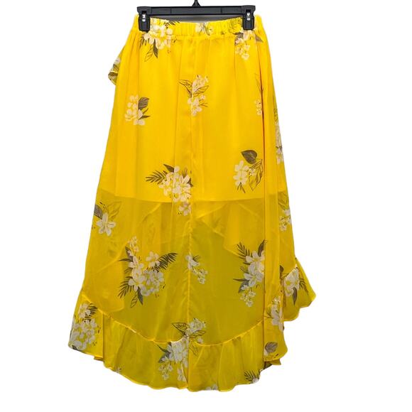A NEW DAY Yellow Floral Asymmetrical High Low Ruffle Wrap Skirt Lined Women's S - Picture 3 of 11